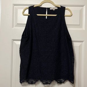 LOFT lace sleeveless blouse, navy, size XXL